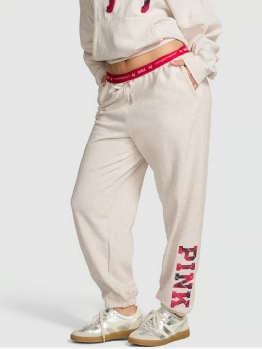 NWT LoveShackFancy × PINK Victoria's Secret Jogger Sweatpants Snow Heather XL